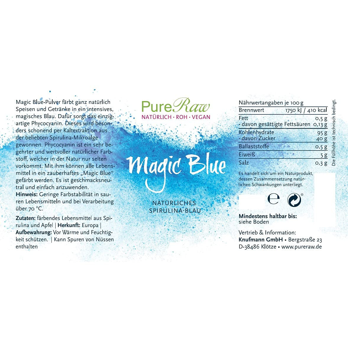 Magic Blue Spirulina Naturalny barwnik spożywczy w proszku Niebieski (surowy wegański) Ciemnoniebieski do jasnego pastelowego błękitu - Fikocyjanina Algi w proszku Barwnik spożywczy - Naturalny barwnik spożywczy | Czyste 5G