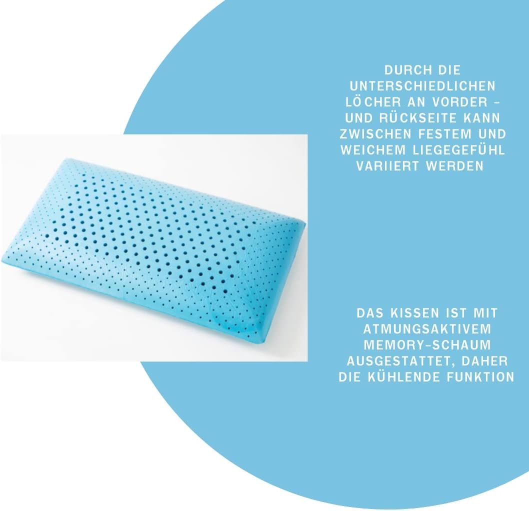 Poduszka piankowa Genius Eazzzy 40X80 cm wysokość 10Cm - Poduszka pod kark o 2 stopniach twardości + pianka chłodząco-żelowa - Poduszka do spania dla osób śpiących na boku, plecach i brzuchu przeciw bólom szyi, poliester Poduszki standardowe Naty Shop