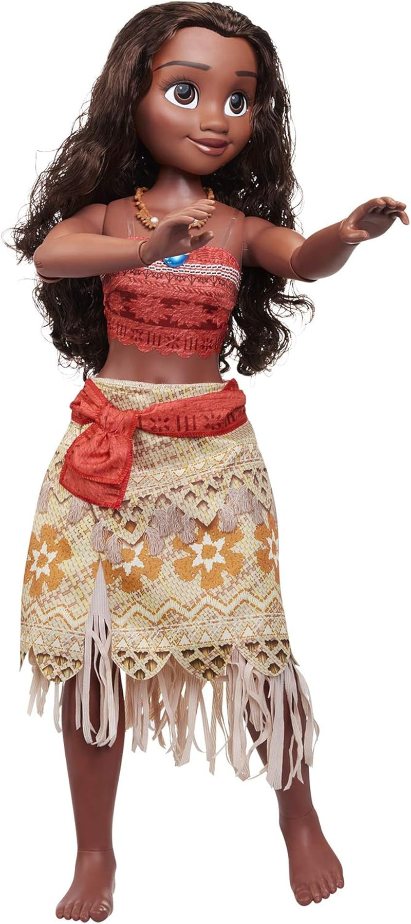 Disney Princess Vaiana, 80 cm duża Spielpuppe von Jakks Pacific, bewegliche Puppe, mit Bürste zum Kämmen ihrer welligen Locken, vom Film inspirowany Kleid, abnehmbare Halskette mit Anhänger