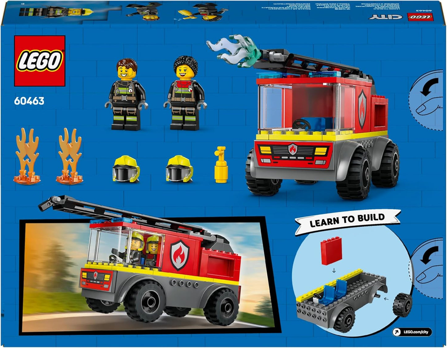 LEGO City Fire Ladder Truck - Zabawkowy wóz strażacki z 2 minifigurkami strażaków dla chłopców i dziewcząt od 4 lat - zabawka edukacyjna - prezent dla przedszkolaków 60463 Zestawy do budowania Besuche den LEGO-Store