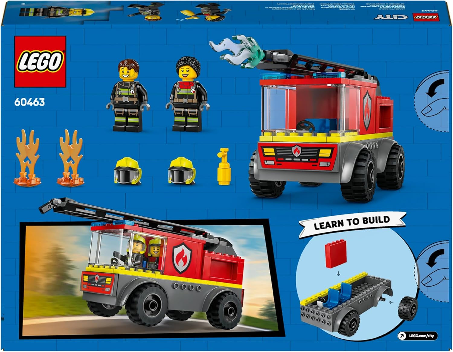 LEGO City Fire Ladder Truck - Zabawkowy wóz strażacki z 2 minifigurkami strażaków dla chłopców i dziewcząt od 4 lat - zabawka edukacyjna - prezent dla przedszkolaków 60463 Zestawy do budowania Besuche den LEGO-Store