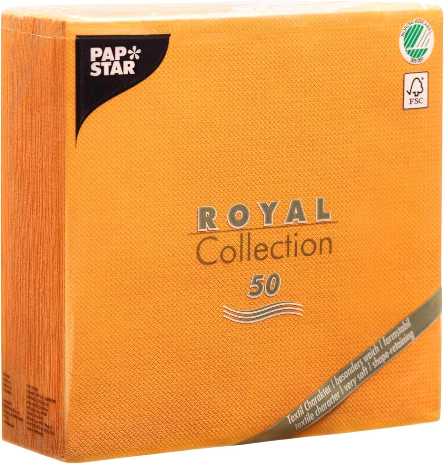 Papstar, 50 serwetek „ROYAL Collection” 1/4 złożenia 40 cm x 40 cm pomarańczowy, #82219