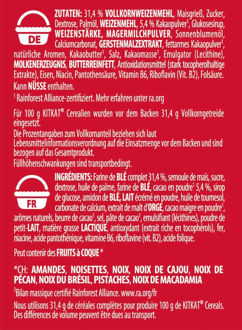 Nestlé KITKAT Płatki śniadaniowe, chrupiące płatki śniadaniowe z waflami KitKat, opakowanie 8 x 550 gramów Płatki Naty Shop
