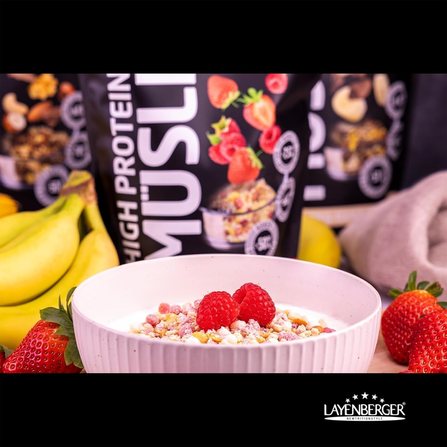 Layenberger 3K Muesli wysokobiałkowe, 50% Eiweiß i 18% Kohlenhydratu - opakowanie pojedyncze (1X 390 g) - Schoko-Nuss Cereale Naty Shop