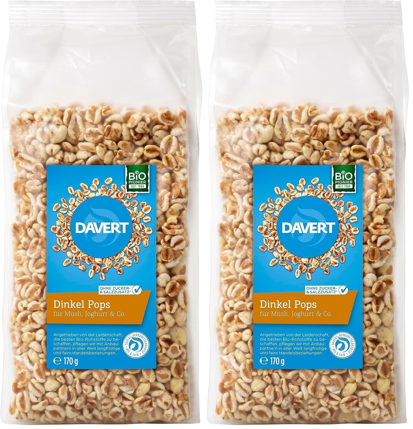 Davert Spelled Lollipops 170g – Aromatyzowana, przewiewna i lekko ekspandowana fasola orkiszowa o delikatnym smaku palenia – 100% Davert Organic Quality (1 x 170g)