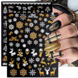 JMEOWIO Nagelsticker Weihnachten 9 Blatt Nail Art Naklejka Selbstklebend Nagelaufkleber Schneeflocke Schneemann Festival Weißes Gold Dekoration Nageldesign Zubehör