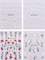 JMEOWIO 3D Nagelsticker Blumen Nail Art Naklejka Selbstklebend Nagelaufkleber 5D Stereoskopisch Frühling Sommer Dekoration Nageldesign Zubehör 4 Blatt