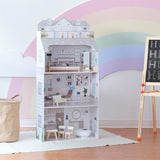 Teamson Kids Olivia's Little World Gigantyczny domek dla lalek z meblami i akcesoriami, drewniany domek dla lalek, 3-poziomowy zestaw dla lalek 30 cm, wiek: 3+