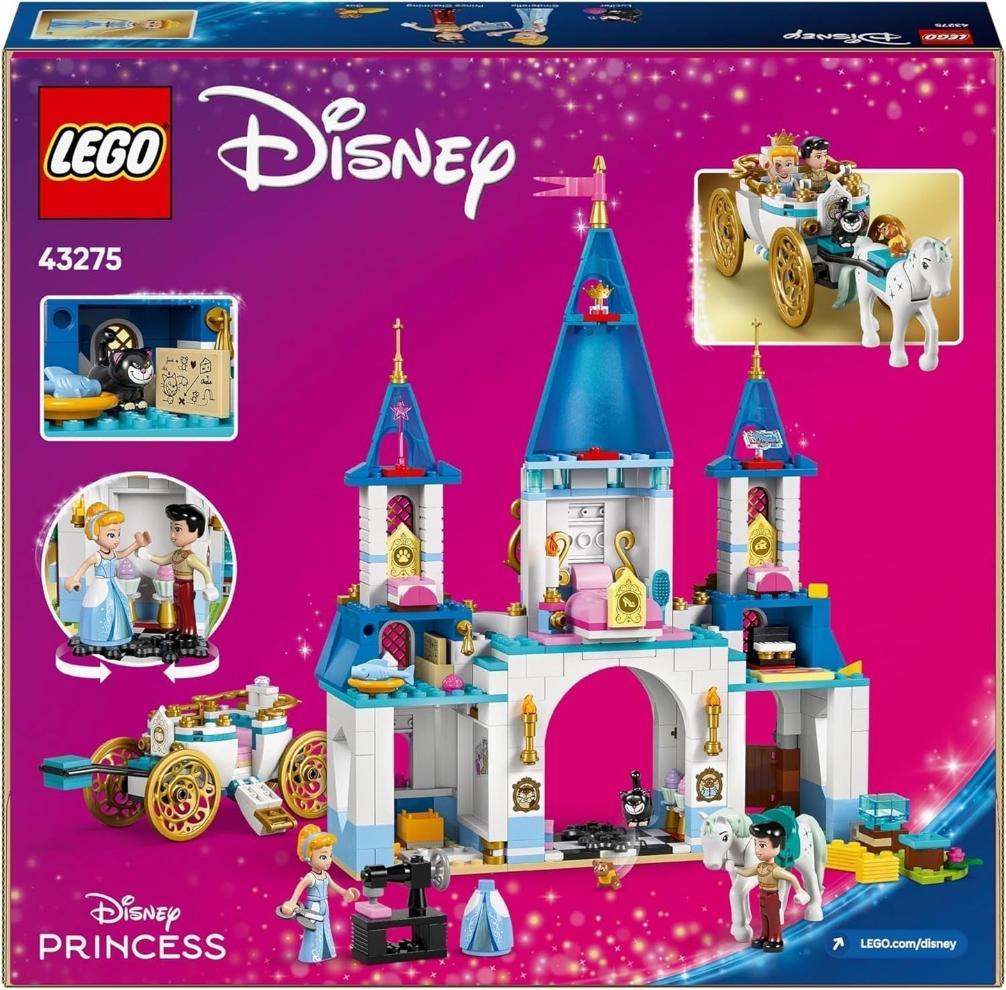 LEGO® Disney Zamek księżniczki Kopciuszek i powóz konny, zestaw dla dziewczynek od 6 lat, fantastyczna zabawka z księżniczką Kopciuszkiem i uroczymi minilaleczkami księcia, pomysł na prezent dla fanów Disneya 43275 Zestawy do budowania Szukaj w sklepie LEGO