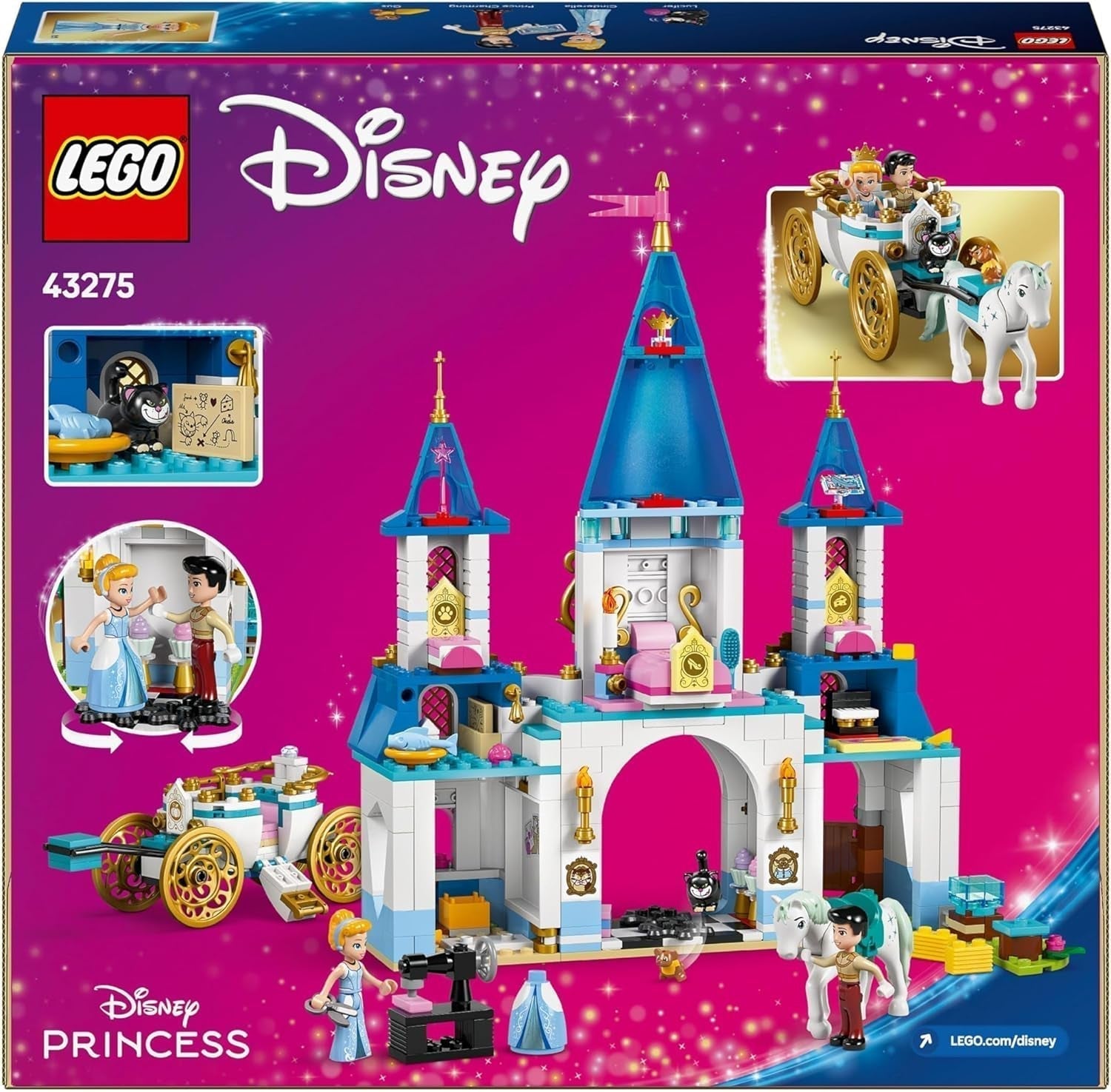 LEGO® Disney Zamek księżniczki Kopciuszek i powóz konny, zestaw dla dziewczynek od 6 lat, fantastyczna zabawka z księżniczką Kopciuszkiem i uroczymi minilaleczkami księcia, pomysł na prezent dla fanów Disneya 43275 Zestawy do budowania Szukaj w sklepie LEGO