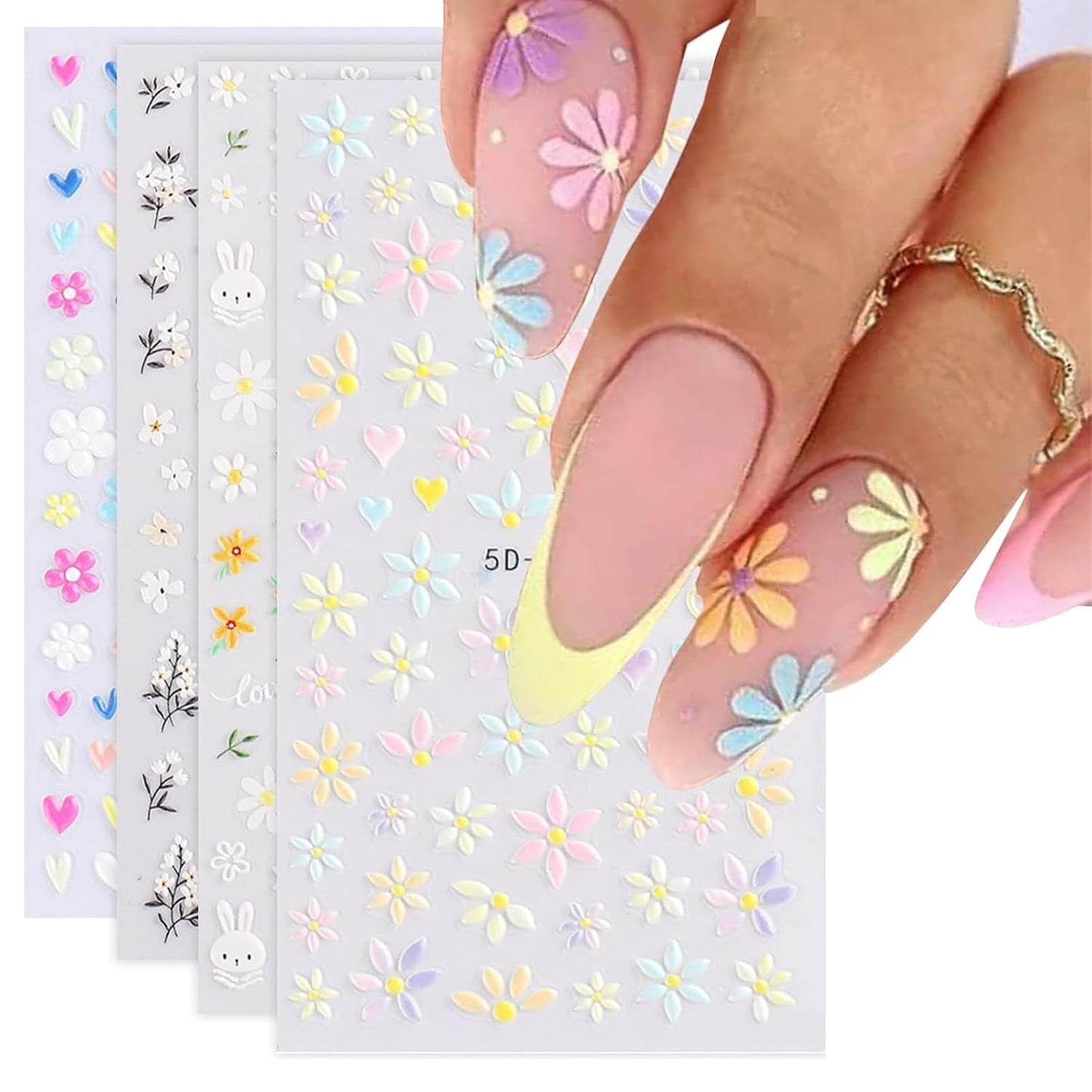 Zestaw Nagelsticker Für Einzigartiges Nageldesign, 4 Blatt Frühlingsthemen Nail Art Zubehör, Perfekt Für 3D Gel Nägel i paski żelowe UV
