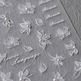 JMEOWIO 3D Nagelsticker Weiße Blumen Nail Art Naklejka Selbstklebend Nagelaufkleber 5D Stereoskopisch Dekoration Nageldesign Zubehör 1 Blatt