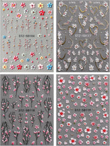 JMEOWIO 3D Nagelsticker Blume Nail Art Naklejka Selbstklebend Nagelaufkleber 5D Stereoskopisch Frühling Letnia dekoracja kwiatowa Nageldesign Zubehör 4 Blatt