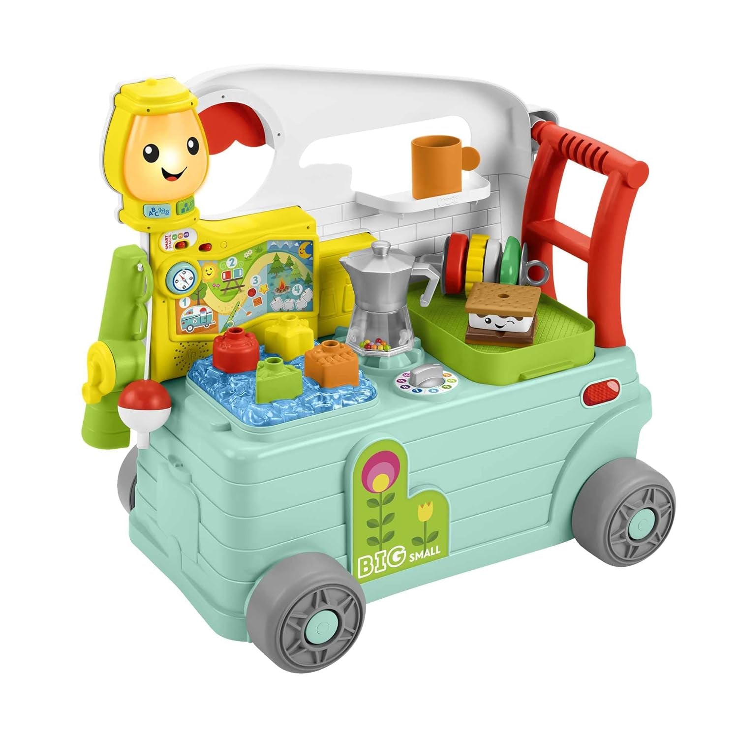 Fisher-Price - Śmiej się i ucz się Camper 3 w 1 Zabawka pchana dla malucha i centrum aktywności muzycznej Zabawka dla dziecka 9-36 miesięcy HCK51 Zabawki dla niemowląt Naty Shop Domyślny tytuł