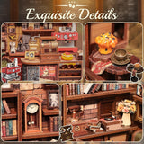 Zestaw narożny z książką CUTEBEE - domki dla lalek DIY, zestaw do budowania miniaturowego domu z oświetleniem LED dla dorosłych, drewniane puzzle 3D i stojak na książki - dekoracja półki na książki i prezent (kawiarnia narożna)