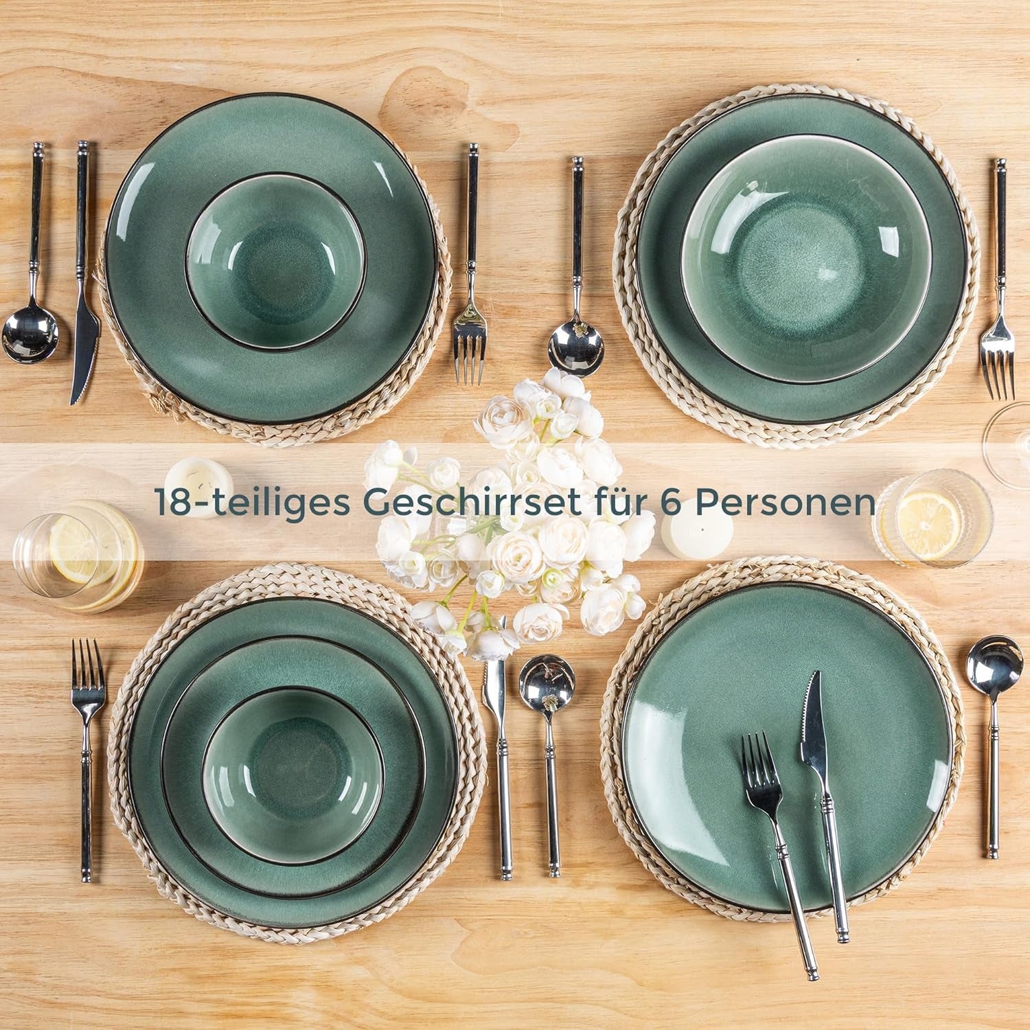 GBhome Zestaw porcelanowych naczyń obiadowych dla 4 osób 12-częściowy zestaw naczyń z glazurą reaktywną Ręcznie robiony zestaw misek i talerzy do kuchenki mikrofalowej i mycia w zmywarce Kolor benzyny GDW025WB-EU