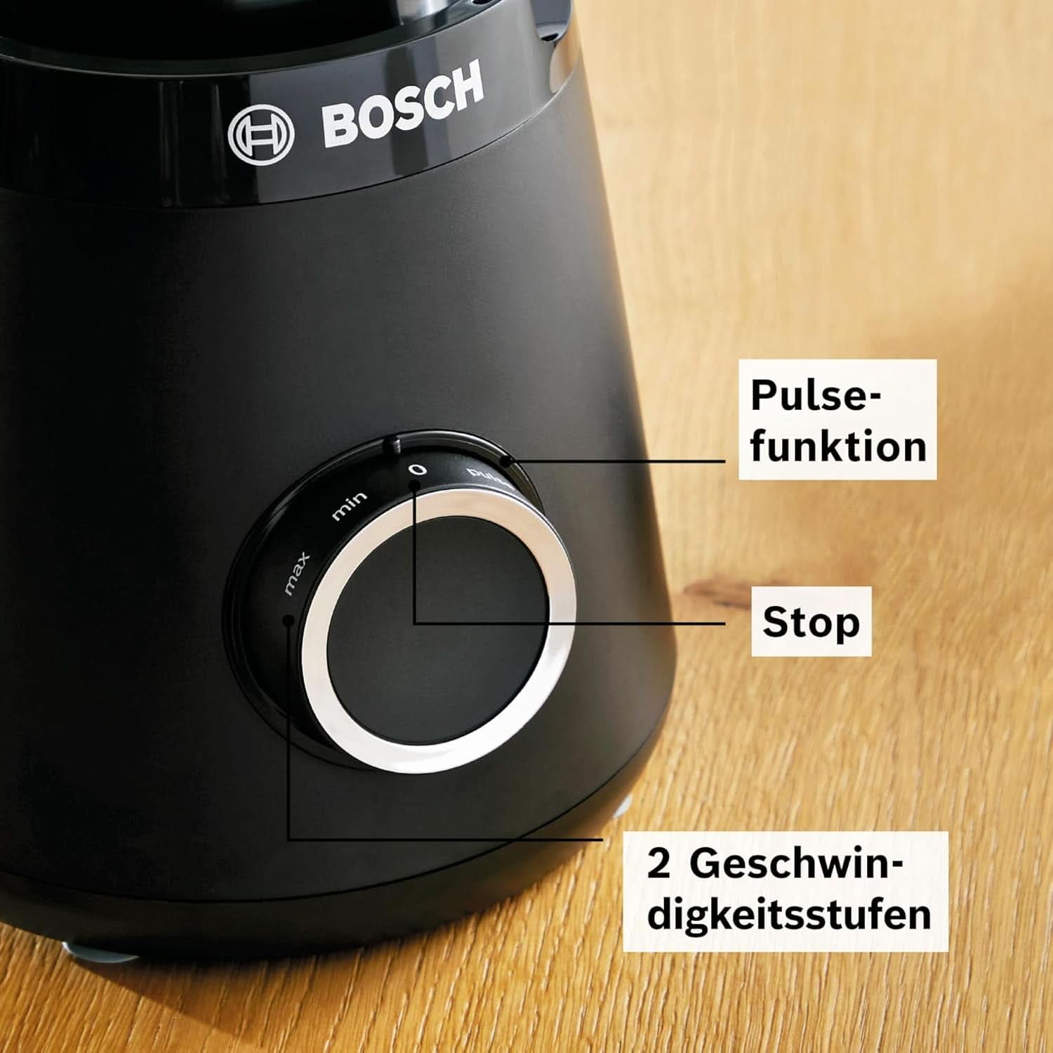 Bosch Mikser stojący Vitapower Serie 4 MMB6141B, Hochwertige Edelstahl-Klingen, 1,5 l Tritan-Mixbehälter, Spülmaschinengeeignete Teile, 30 000 U/Min, 1200 W, Schwarz Kitchen Naty Shop