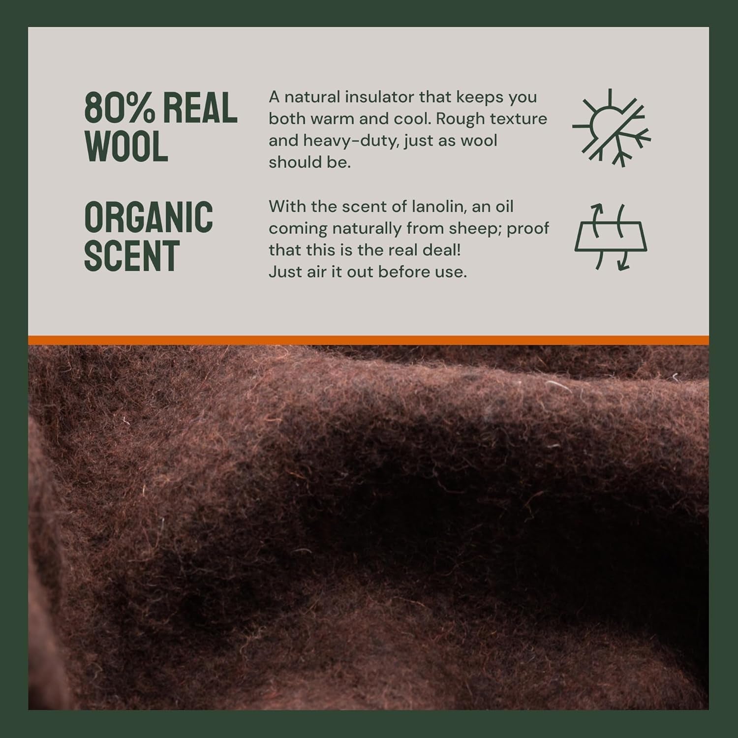 Woolly Mammoth Woolen Co. koc kempingowy, bardzo duży, z wełny merynosów. Idealny sprzęt outdoorowy do bushcraftu, biwakowania, trekkingu, pieszych wędrówek, survivalu lub koc kabinowy. Brązowy, 168 X 228 Łóżka i koce Wełniany Mammoth Woolen Company