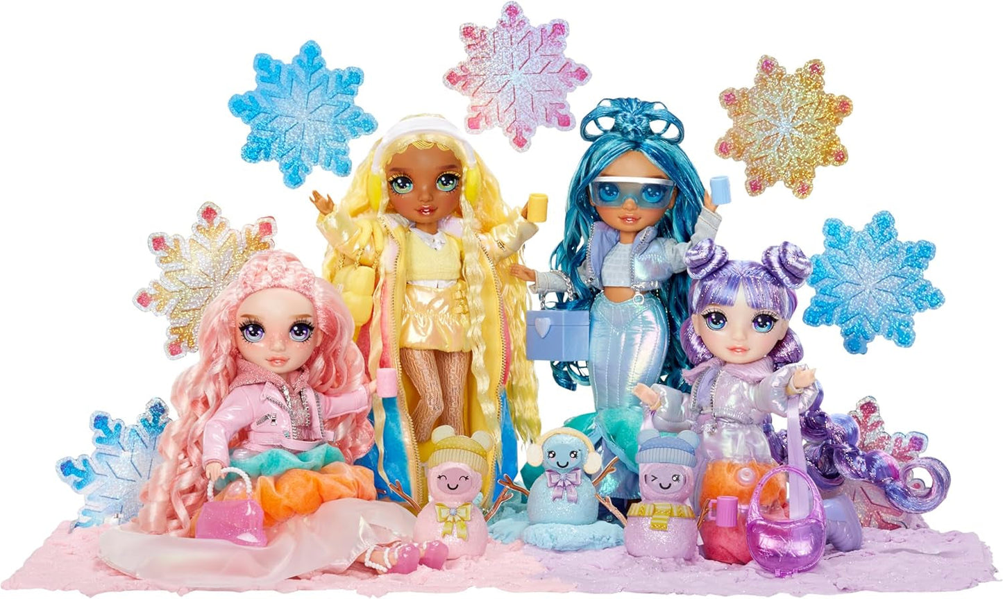 Rainbow High Winter Wonderland - Słoneczny (żółty) - 28 cm Ukryta magiczna woda nadmuchująca bałwana Lalka modowa z zestawem bałwana, odpowiednia dla dzieci w wieku 4–12 lat i kolekcjonerów