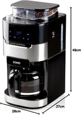 Ekspres DOMO DO721K „Grind and Brew” - Funkcja od ziarna do filiżanki - Wyświetlacz LCD - Do kawy mielonej lub całych ziaren - 1,5 L