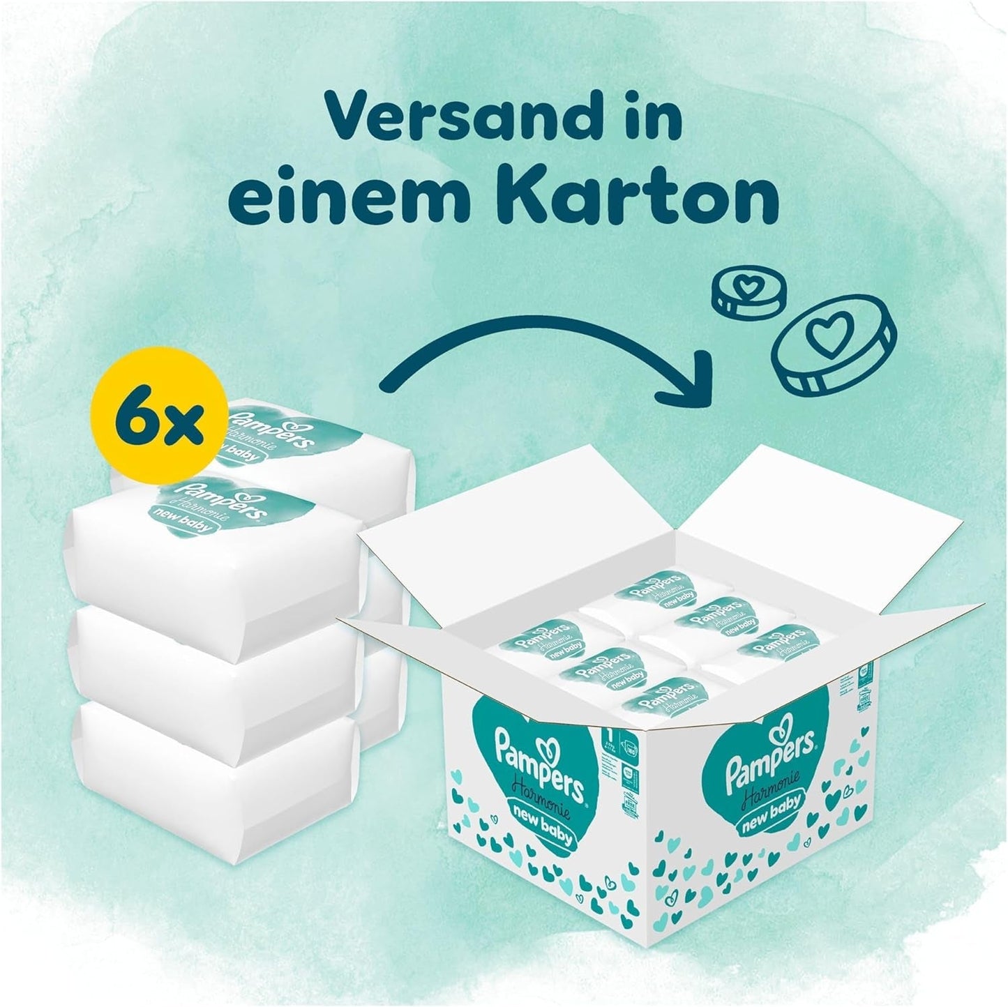 Pieluchy Pampers Harmony rozmiar 1, 180 pieluszek, 2kg-5kg, delikatna ochrona skóry dzięki 100% ochronie Pampers