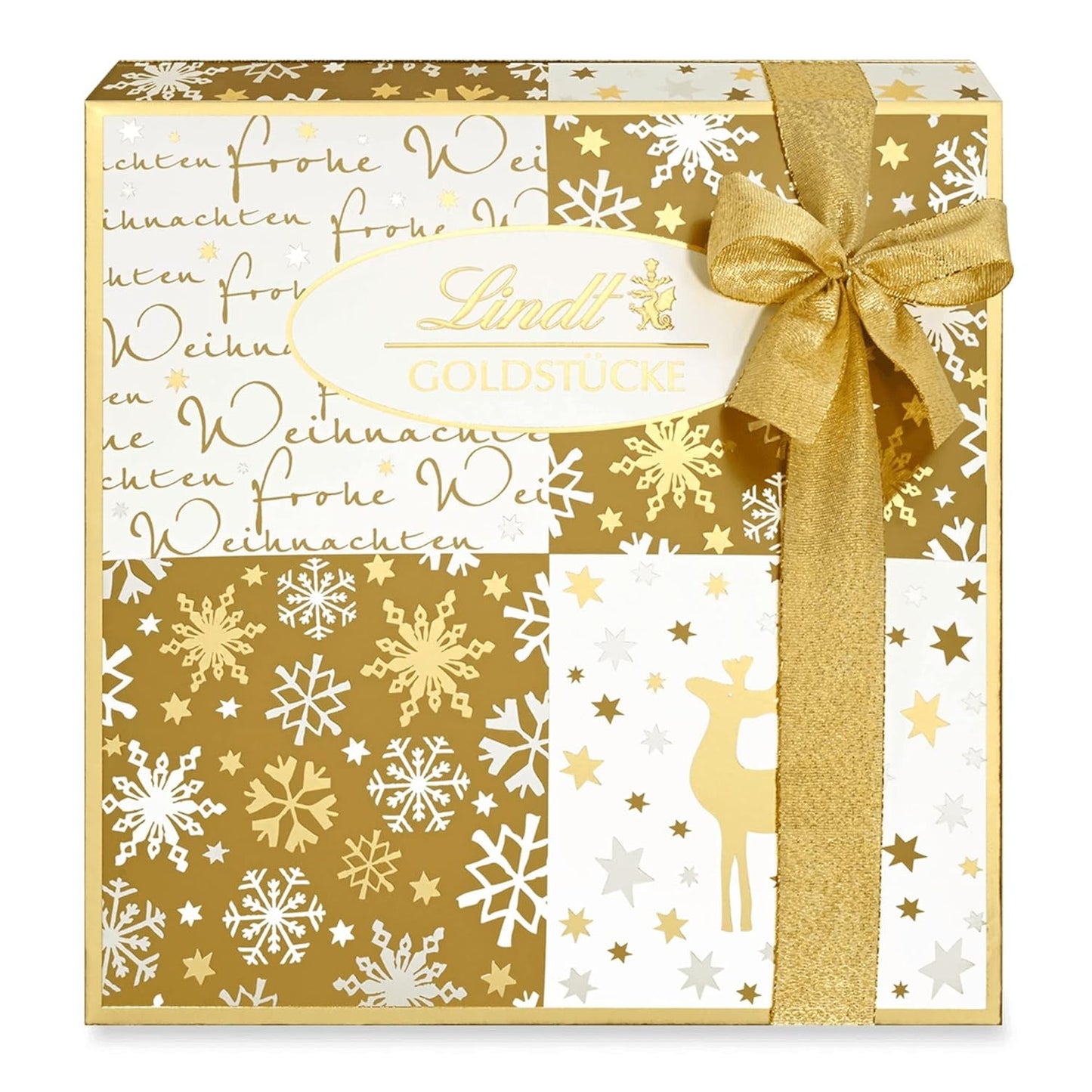 Czekolada Lindta | Pudełko pralinek Gold Pieces | 180g | 18 pralin w 10 asortymentach jako delikatny asortyment pralin, niektóre z alkoholem | Pudełko upominkowe premium z świątecznymi pralinkami