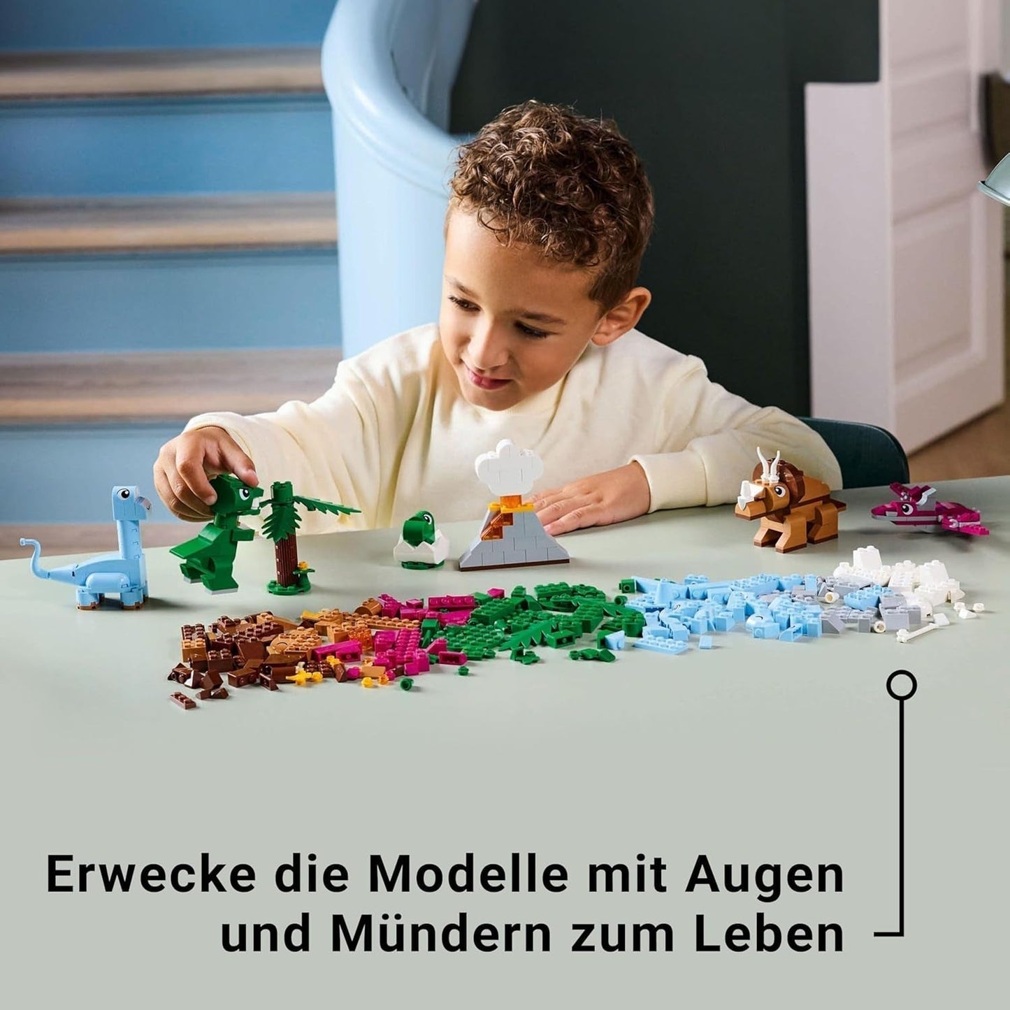 Zestaw LEGO Classic do budowania kreatywnych dinozaurów z modelami zwierząt i figurkami wykonanymi z klocków, pomysłowa zabawa, prezent dla chłopców i dziewcząt w wieku 5 lat, w tym T.Rex i Triceratops 11041 Zestawy do budowania Besuche den LEGO-Store