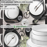 SANGER | Marlo Czarno-biały zestaw obiadowy z krawędzią, 18-częściowy porcelanowy zestaw obiadowy dla 6 osób, biały z czarnymi akcentami, talerze obiadowe, talerze i miski deserowe, nowoczesny design | KOLEKCJA PREMIUM