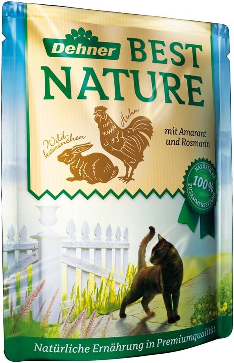 Dehner Best Nature Katzenfutter Multipack, Nassfutter, für ausgewachsene Katzen, je 2 x Kalb / Wild / Huhn / Kaninchen, 8 x 85 g Torba (680 g)