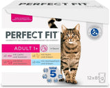Perfect Fit Adult 1+ wybór mokrej karmy z łososiem, rybami głębinowymi, wołowiną i kurczakiem, 48 saszetek, 12x85g (4 sztuki w opakowaniu) - Mokra karma premium dla dorosłych kotów od 1 roku życia