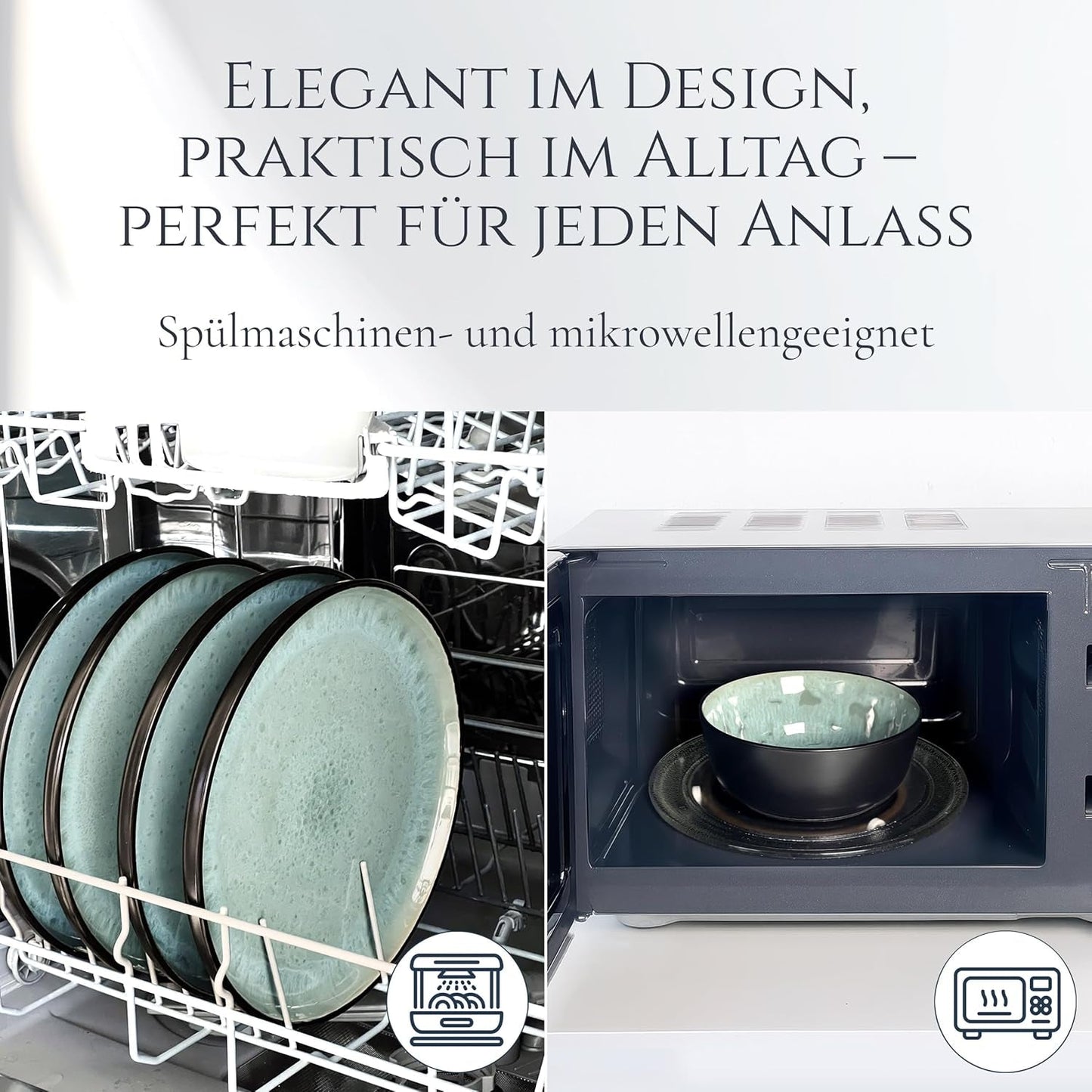 24-częściowy zestaw obiadowy z kamionki ceramicznej dla 6 osób, projekt Ibiza, ZWYCIĘZCA TESTU. Wspaniały śródziemnomorski zestaw zastawy stołowej obejmujący miski i talerze. Zestaw zastawy stołowej Pure Living w kolorze szałwiowej zieleni.