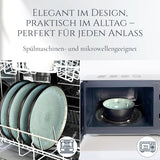 24-częściowy zestaw obiadowy z kamionki ceramicznej dla 6 osób, projekt Ibiza, ZWYCIĘZCA TESTU. Wspaniały śródziemnomorski zestaw zastawy stołowej obejmujący miski i talerze. Zestaw zastawy stołowej Pure Living w kolorze szałwiowej zieleni.