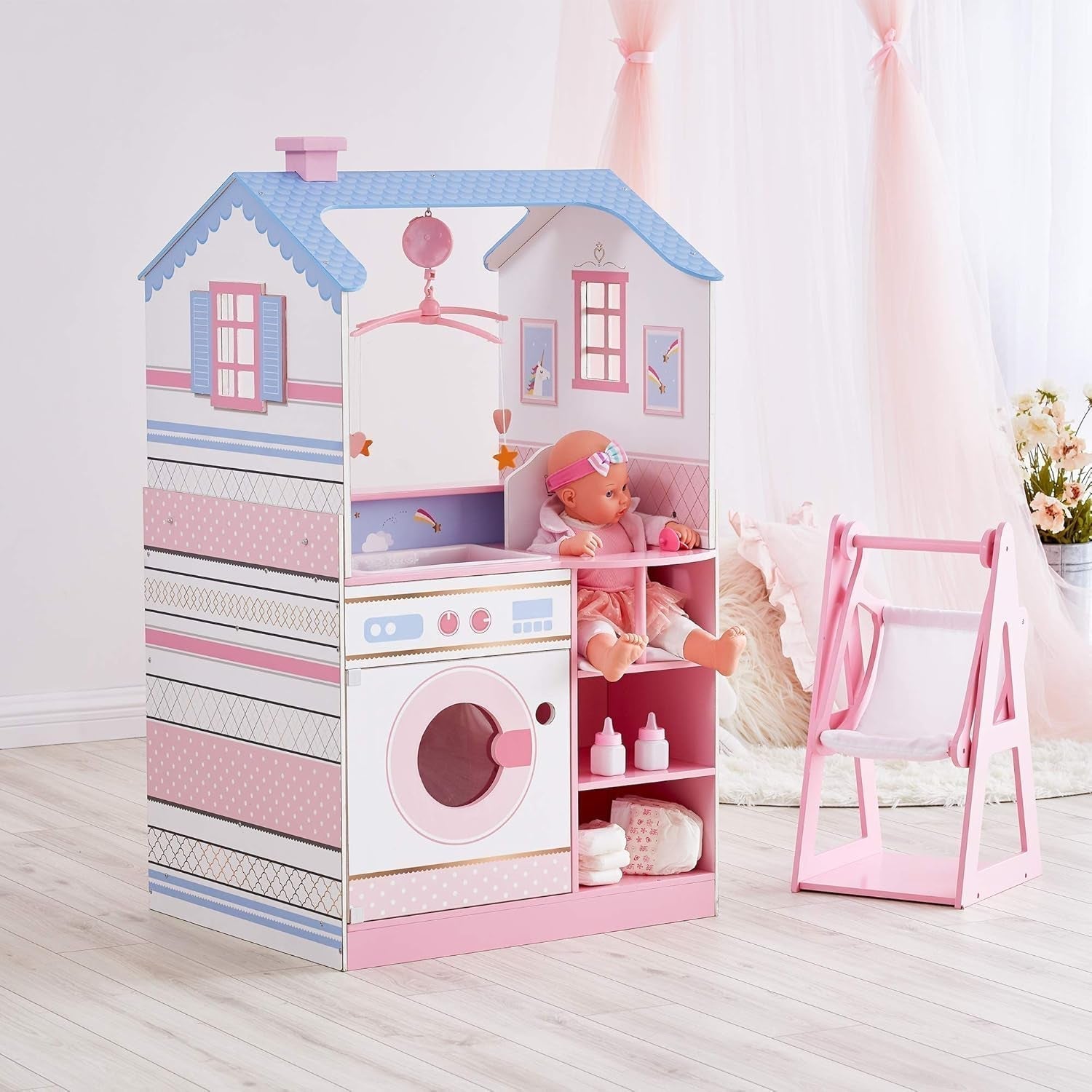Mały świat Olivii Teamson Kids 18 Cal lalki dla dzieci drewniany domek dla lalek dwustronny przedszkole TD-11460W domy dla lalek Naty Shop