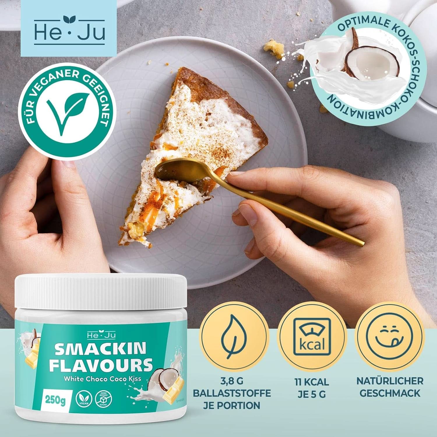 He-Ju, Proszek o smaku białej czekolady i kokosa, 250 gram Aromas Naty Shop