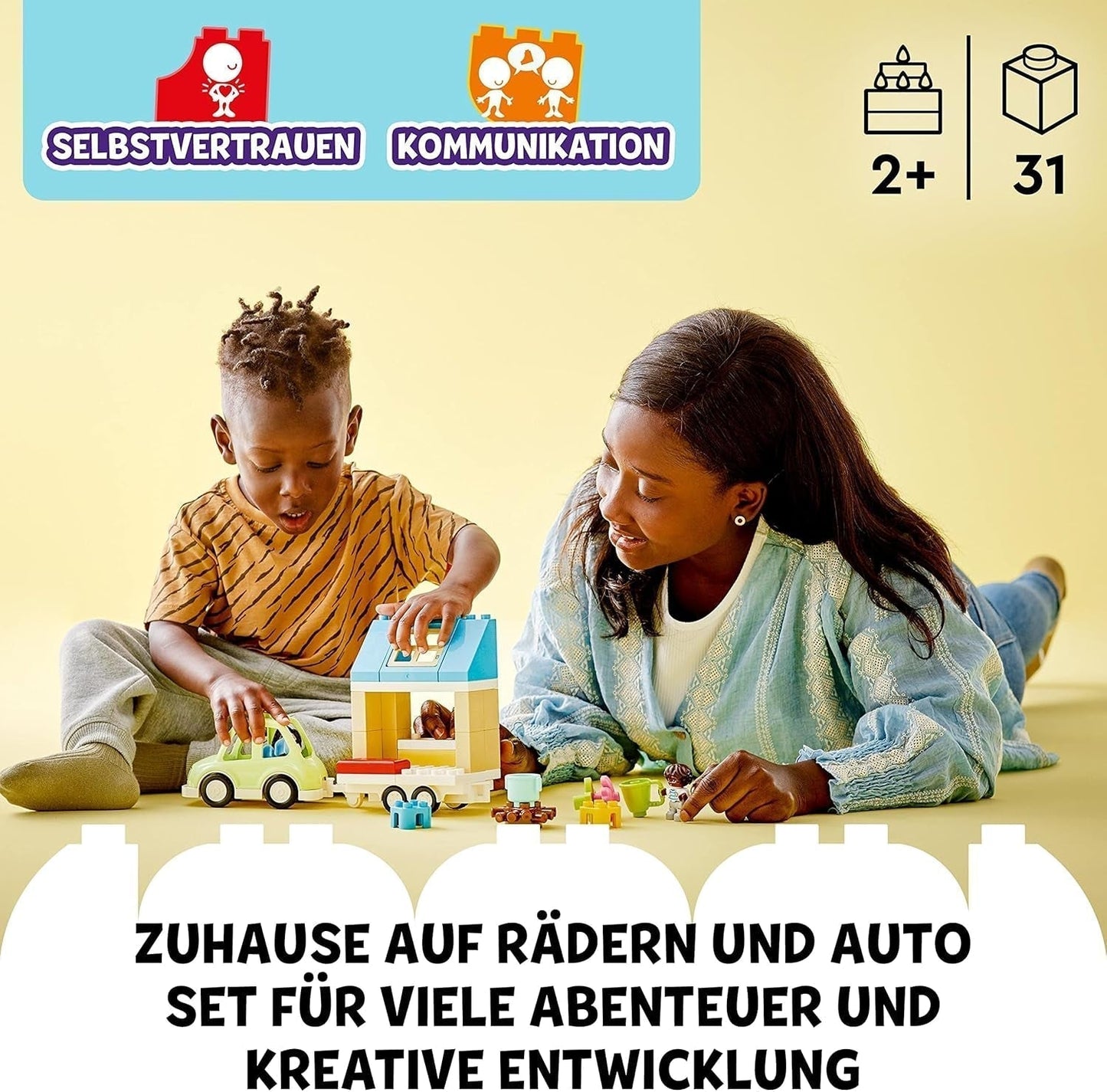 LEGO 10986 DUPLO At Home On Wheels, zabawkowy samochód z dużymi klockami, figurkami i samochodzikiem dla chłopców i dziewcząt od 2 lat, rozwija umiejętności motoryczne Zestawy do budowania Besuche den LEGO-Store