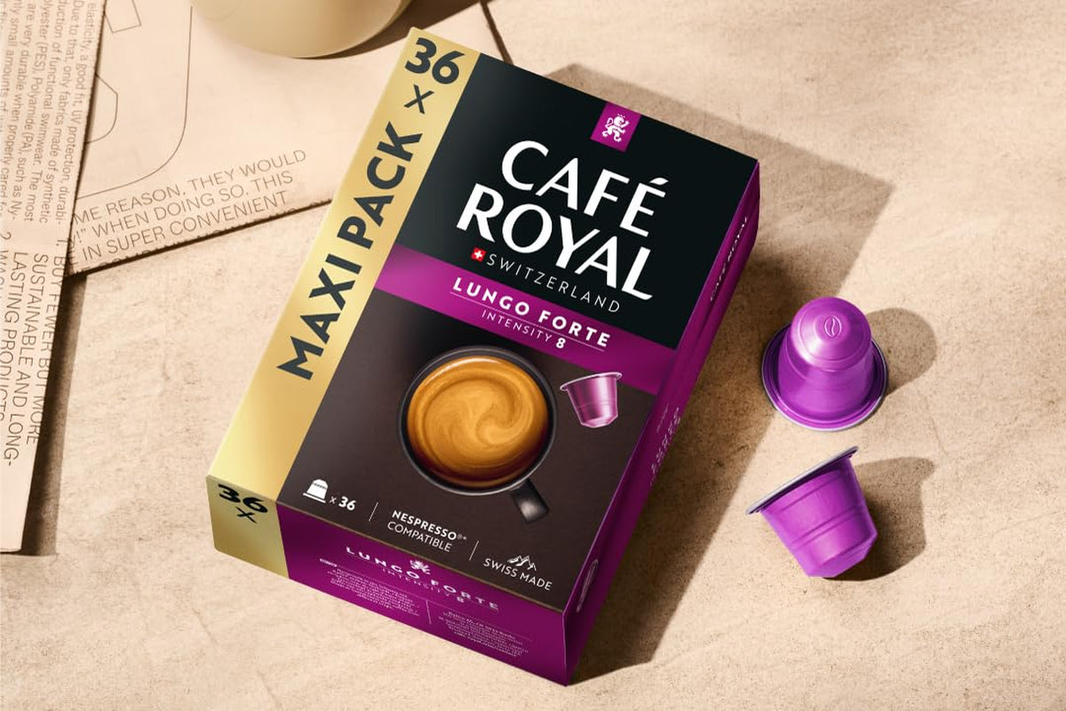Café Royal Lungo Forte – kapsułki z kawą kompatybilną z Nespresso®, 100% Arabica, würzig, dunkle Röstung, Intensität 8/12, Rainforest Alliance, 36 kapsułek