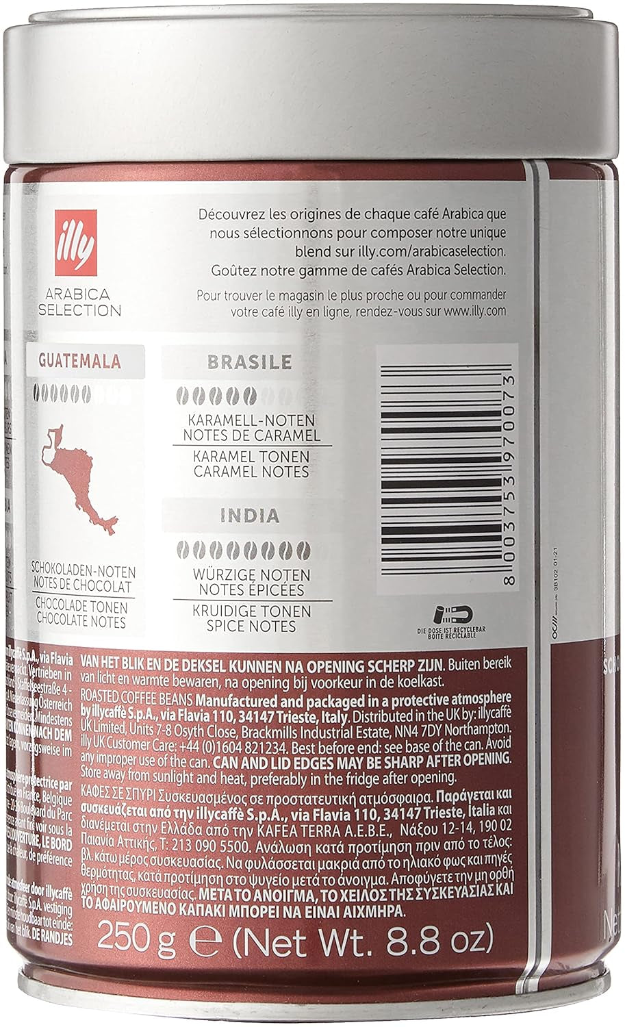 Kawa ziarnista illy, wybór ziaren kawy Arabica, Gwatemala, opakowanie 6 szt. (6 x 250g)