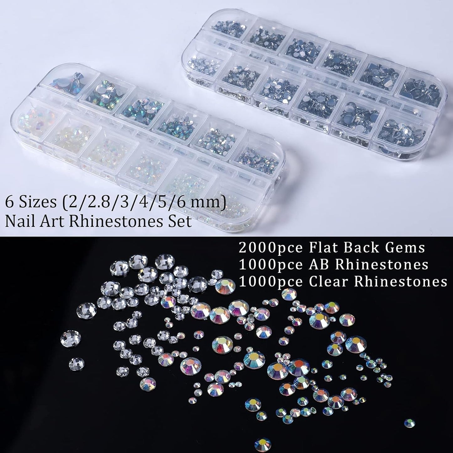 ANGNYA 4000 Stück Strasssteine ​​​​Nägel Nail Art Strasssteine ​​​​Dekorationen Nagelsteine ​​​​Für Nail Art Zubehör Und Klare Kristall Strasssteine ​​​​Handwerk Mit Pick up Pinzette Und Strass Picker Dotting Pen…