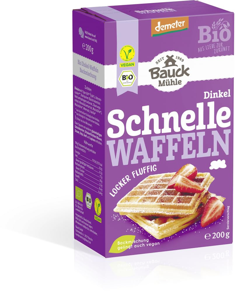 Demeter Bauck Hof Bio Dinkel Wafflen, 200 G Mieszanka do pieczenia i gotowania Naty Shop 12 X 200 Gr