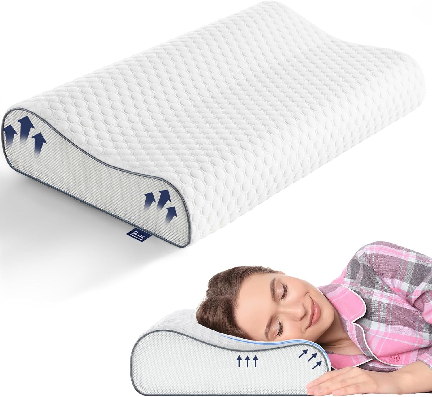 Poduszka BedStory z pianki Memory, poduszka pod szyję z regulacją wysokości, poduszka ergonomiczna, poduszka do spania bocznego dla osób śpiących na plecach i brzuchu (60x36x12/10cm)