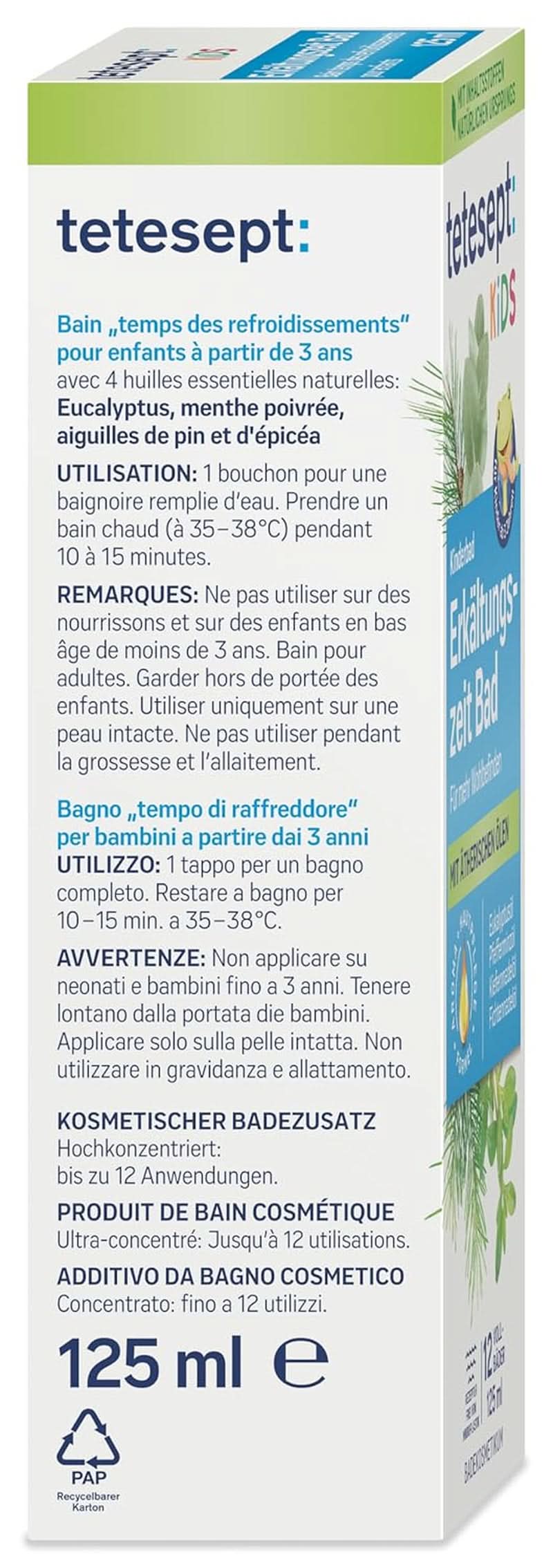 Tetesept Kids Cold Time Bath - dodatek do kąpieli dla dzieci na zimną porę roku z 4 olejkami eterycznymi, relaks i rozgrzewanie, 125 ml Naty Shop