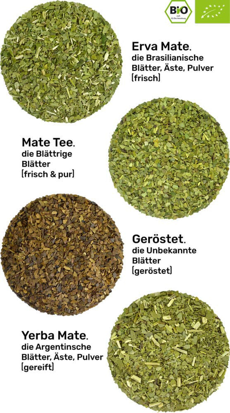 Zestaw do degustacji herbat Mate ● 4 odmiany organicznej herbaty Mate ● po 100 g Erva Mate + Yerba Mate + Herbata Green Mate + Herbata Palona Mate