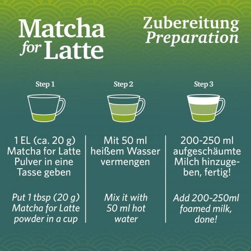 Matcha do latte Mieszanka herbat zielonych z cukrem trzcinowym, 400g, wegańska, na 20 porcji