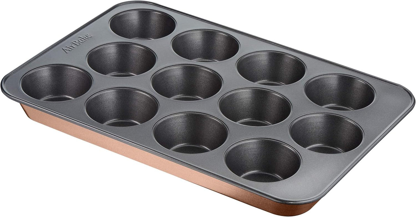 Tefal Airbake J2555014 Muffinform, Antihaftbeschichtung, Karbonstahl, Braun, 29 X 41 Cm Formy i blachy do pieczenia Naty Shop