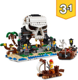 LEGO Creator Zestaw statku pirackiego 3 w 1, zabawka z 3 opcjami budowania, zbuduj piracką tawernę lub wyspę piratów Czaszki, zawiera 3 minifigurki do odgrywania przygód 31109 Zestawy do budowania Besuche den LEGO-Store