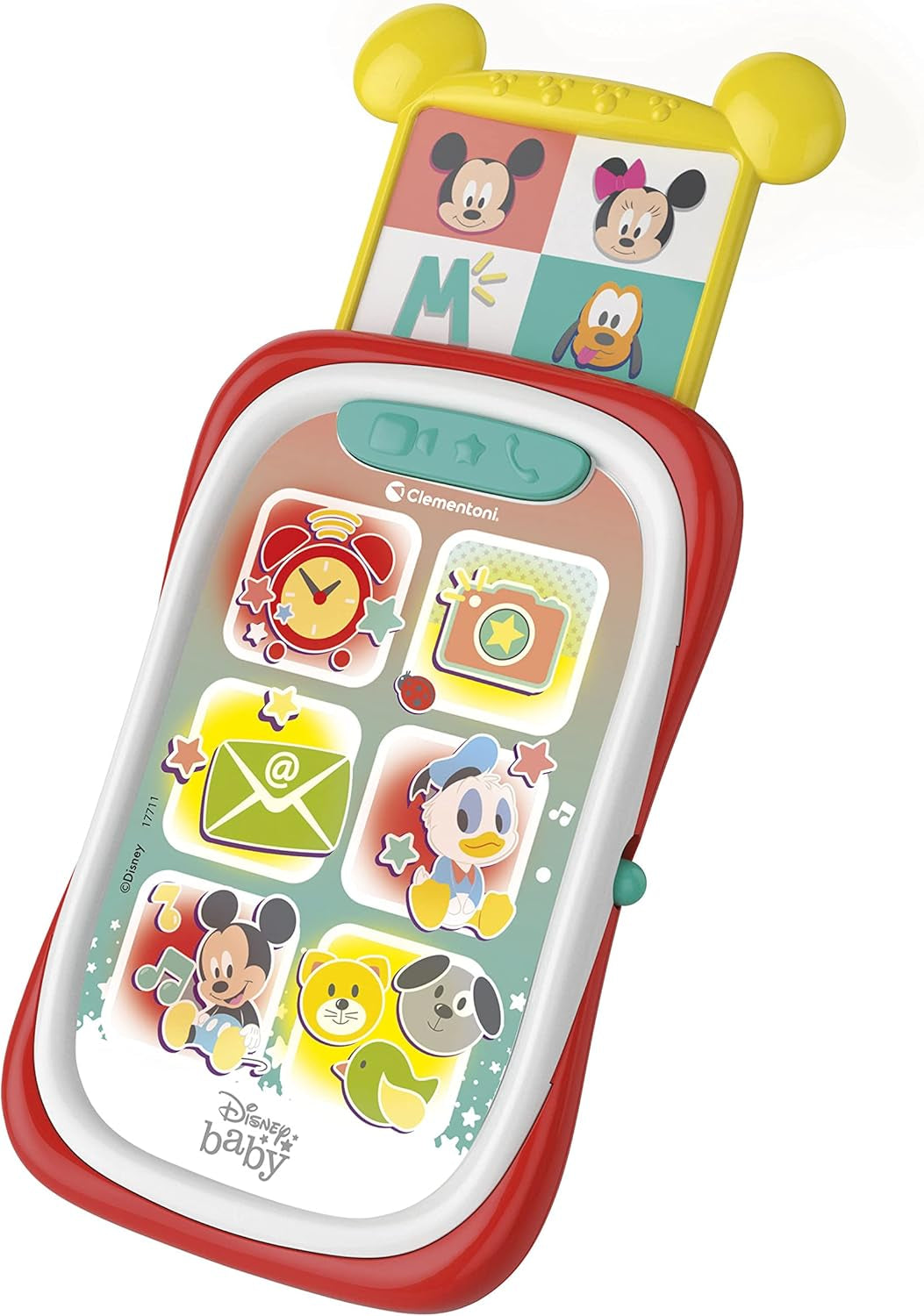 Clementoni 17711 Disney Baby Baby Mickey Smartphone, Dziecięcy telefon komórkowy z efektami świetlnymi i dźwiękowymi, Interaktywna zabawka dla dzieci 9-36 miesięcy, M, Wielokolorowe Bebe Toys Naty Shop