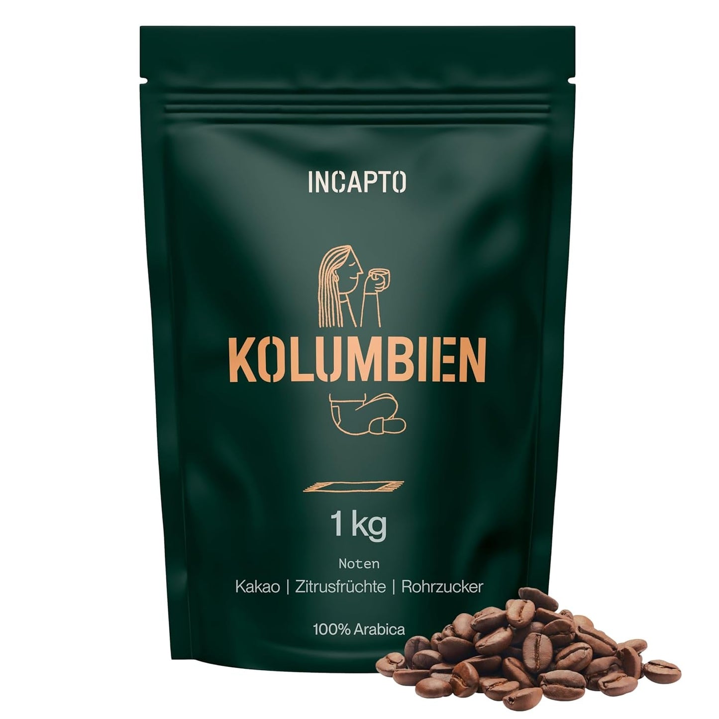 Incapto Spezialitäten-Kaffeebohnen | Kolumbijskie jednego pochodzenia | Espresso 100% Arabika | Kawa specjalistyczna 84 punkty SCA | Tradycyjna Geröstete Bohnenkaffee | Roślina Huila, Cadefihuila, 1kg