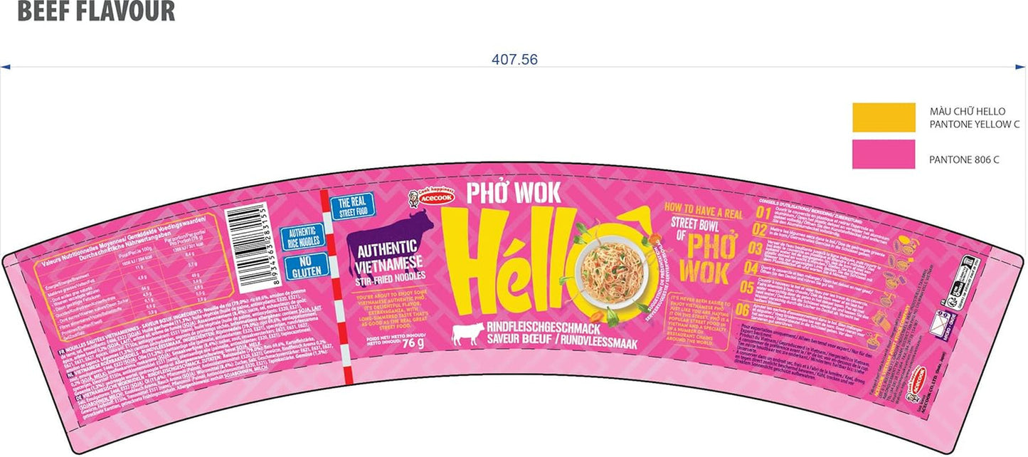 HELLO PHO WOK makaron ryżowy instant, wołowina - 1 x 76 g