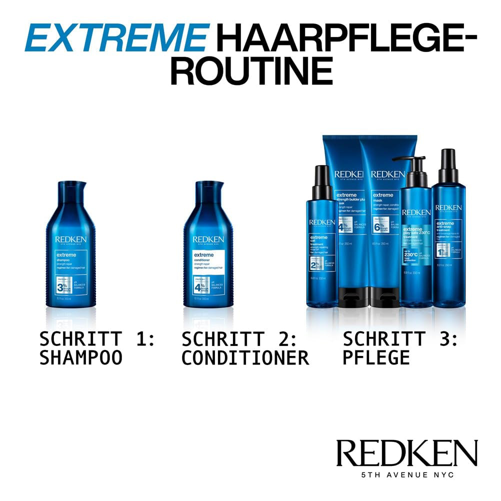 Redken Intensywna maska do włosów do wszystkich zniszczonych włosów Naprawia i regeneruje Maska przeciw łamaniu Extreme Strength Builder Plus 1 x 250 ml Naty Shop maska do włosów