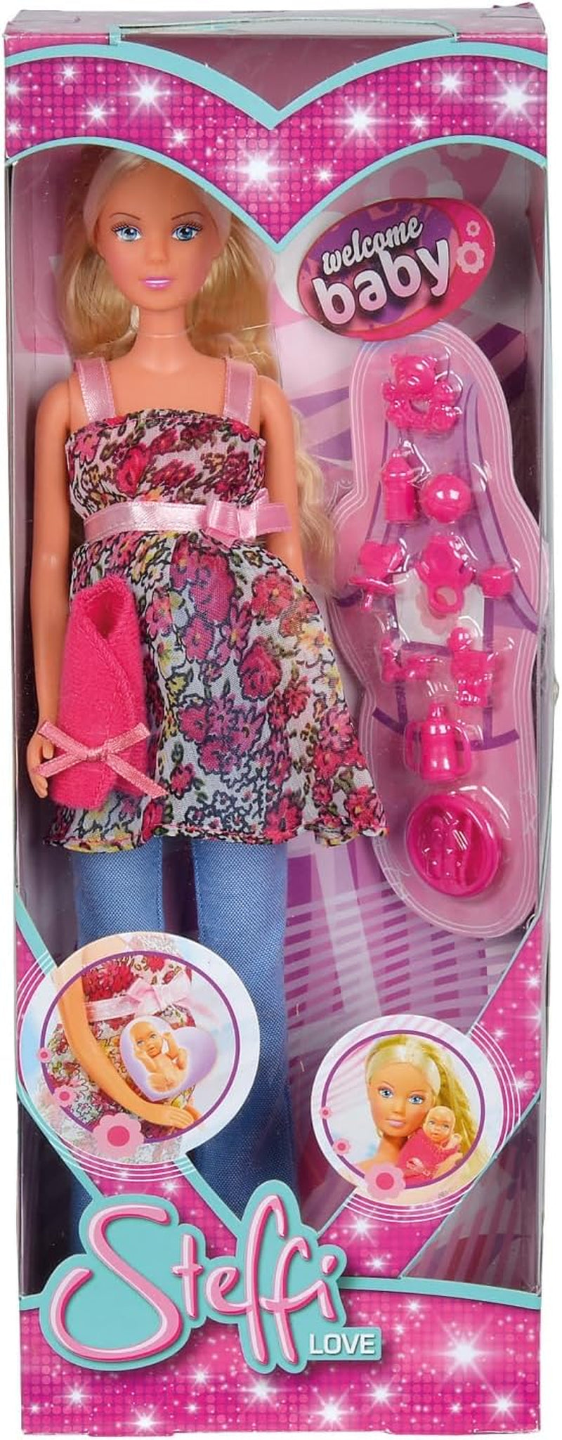 Simba 105734000 - Steffi Love Welcome Baby, Lalka w ciąży, Z dzieckiem w brzuchu, Akcesoria, Lalka do ubierania, 29Cm, Dla dzieci od 3 lat. Lalki Naty Shop